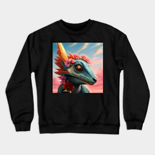 Baby Blue Dragon with Flowers and Sunset Crewneck Sweatshirt